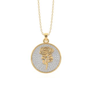 Gold Rose Flower Diamond Pendant